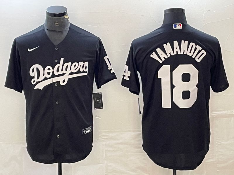 Men Los Angeles Dodgers 18 Yamamoto Black Nike Game MLB Jersey style 1